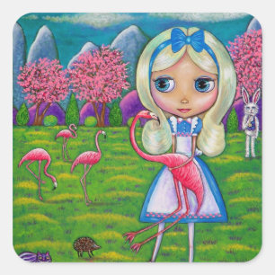 Alice in Wonderland Flamingo Croquet Hedgehog Square Sticker