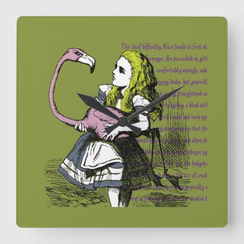 Alice in Wonderland  Flamingo Croquet Square Wall Clock