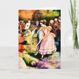 Alice in Wonderland Flamingo Croquet Watercolour Card