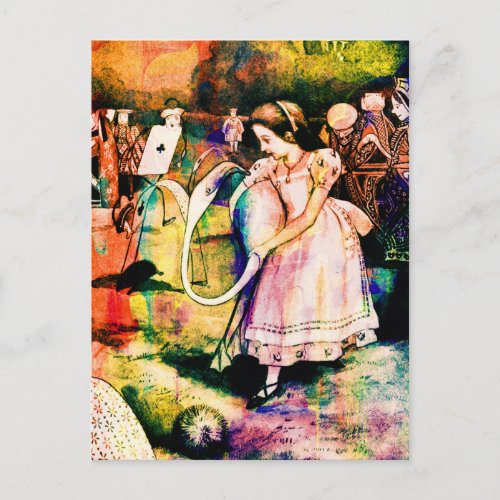 Alice in Wonderland Flamingo Croquet Watercolour Postcard