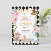 Alice in Wonderland Floral Birthday Mad Tea Party Invitation (Standing Front)