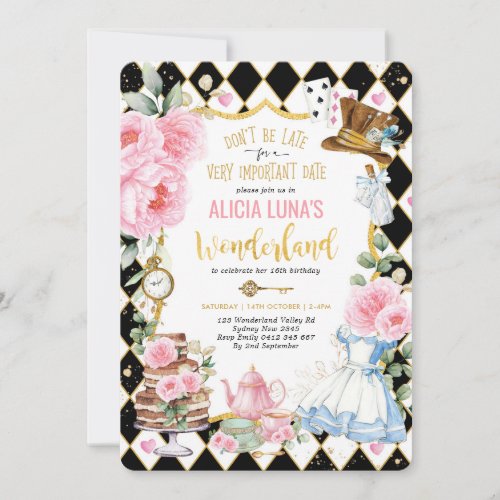 Alice in Wonderland Floral Birthday Mad Tea Party Invitation