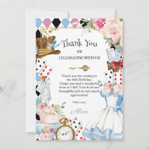 Alice in Wonderland Floral Birthday Tea Party Thank You Card