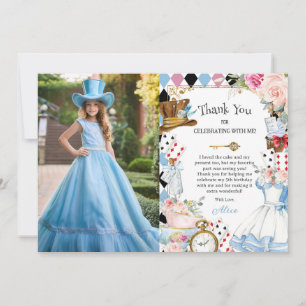 Alice in Wonderland Floral Birthday Tea Picture Thank You Card