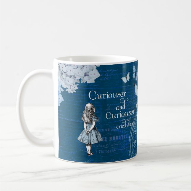 Alice in Wonderland Floral Blue Coffee Mug (Left)