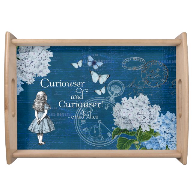 Alice in Wonderland Floral Blue Serving Tray (Front)