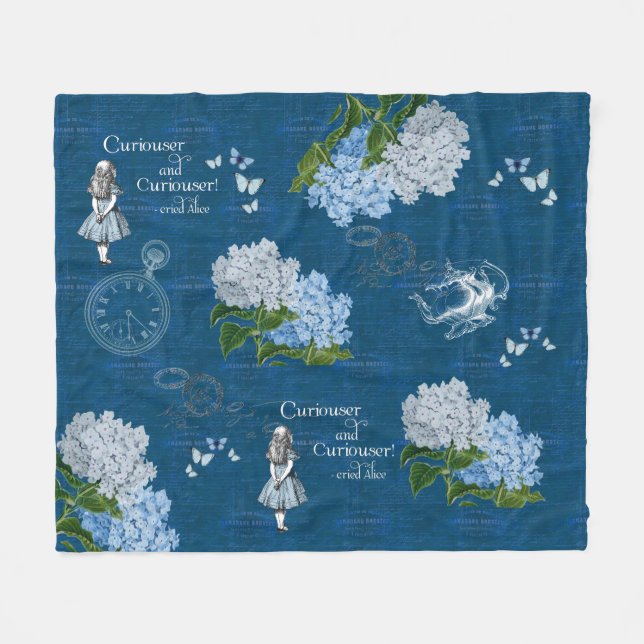 Alice in Wonderland Floral Blue Throw Blanket (Front (Horizontal))