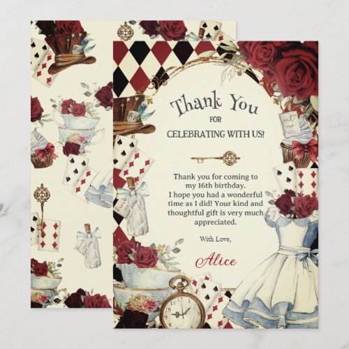 Alice in Wonderland Floral Bridal Shower Tea Party Thank You Card