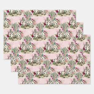 Alice in Wonderland Floral Cards on Pink Wrapping Paper Sheets