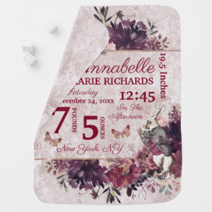 Alice in Wonderland Floral Custom Baby Birth Stats Blanket