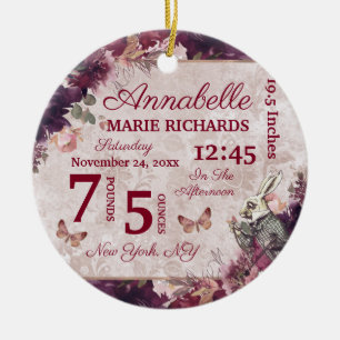Alice in Wonderland Floral Custom Baby Birth Stats Ceramic Ornament