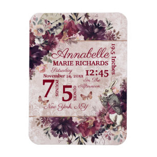 Alice in Wonderland Floral Custom Baby Birth Stats Magnet