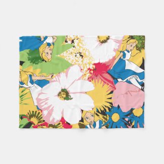 Alice in Wonderland Floral Pattern Fleece Blanket