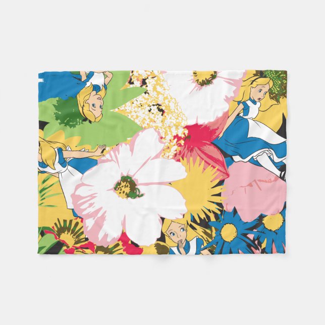 Alice in Wonderland Floral Pattern Fleece Blanket (Front (Horizontal))