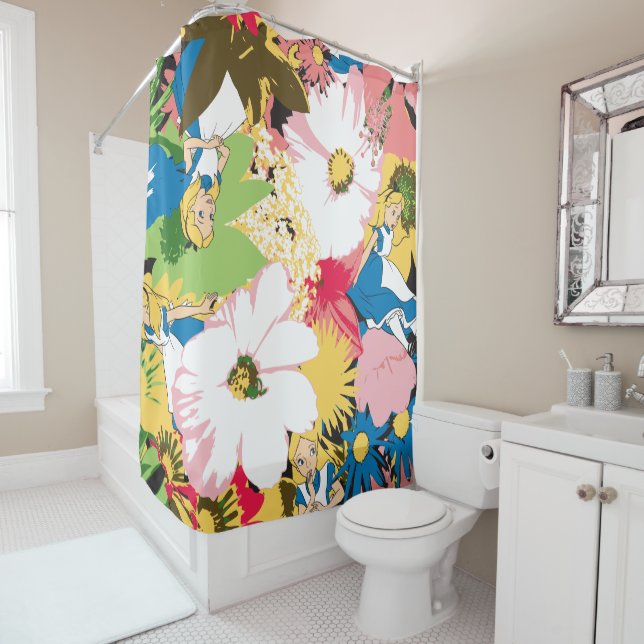 Alice in Wonderland Floral Pattern Shower Curtain (In Situ)