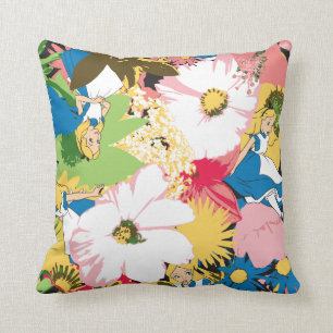 Alice in Wonderland Floral Pattern Throw Pillow