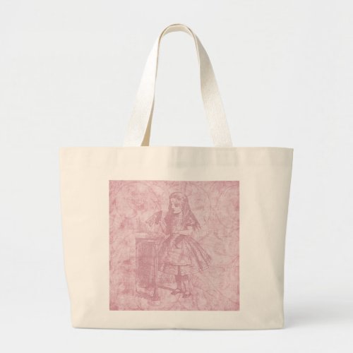 Alice in Wonderland Floral Pink Alice with Bottle Large Tote Bag