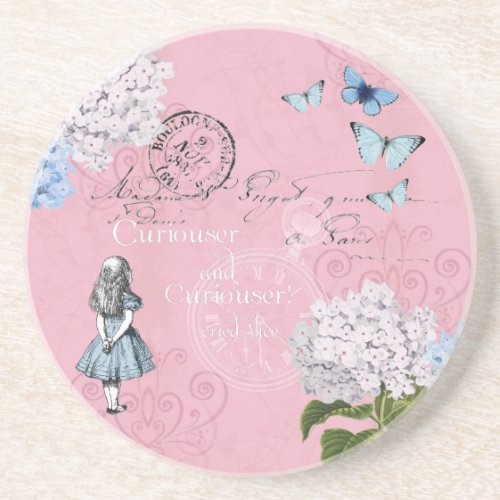 Alice in Wonderland Floral Pink Blue Coaster