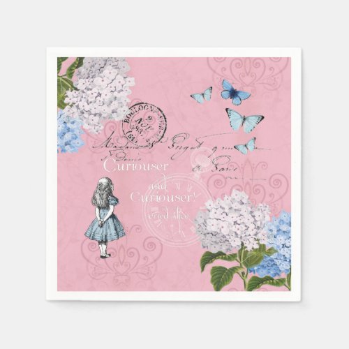 Alice in Wonderland Floral Pink Blue Paper Napkins