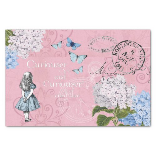 Alice in Wonderland Floral Pink Blue Tissue Paper