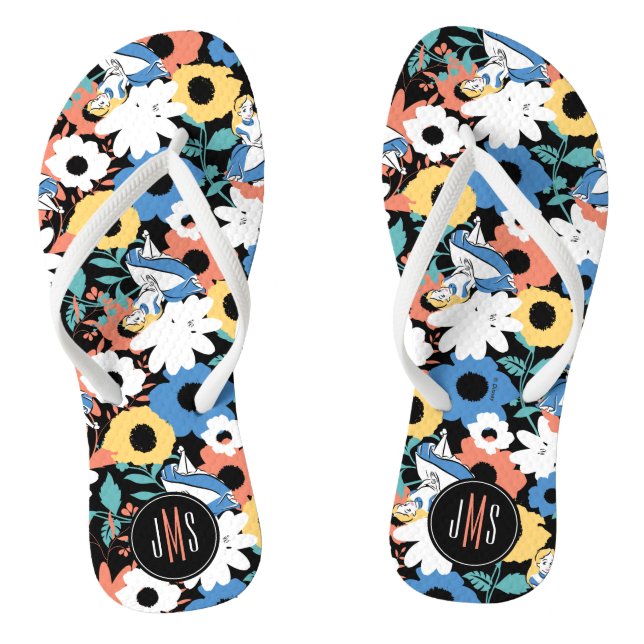Alice in Wonderland Floral Retro Monogram Flip Flops (Footbed)