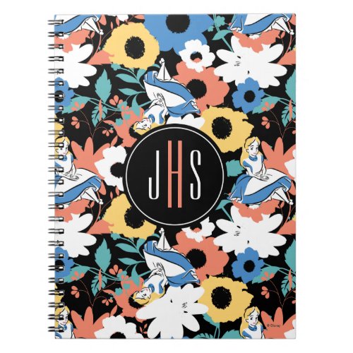 Alice in Wonderland Floral Retro Monogram Notebook