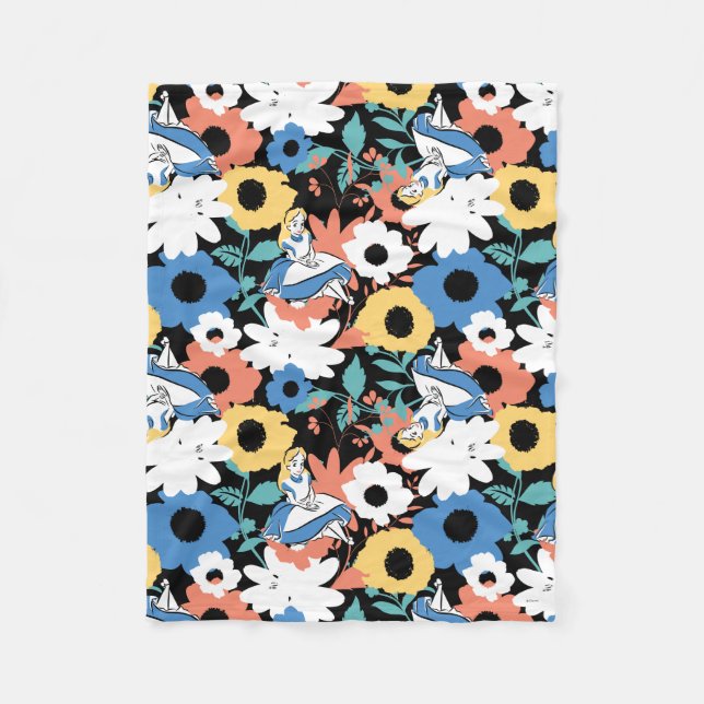 Alice in Wonderland Floral Retro Pattern Fleece Blanket (Front)