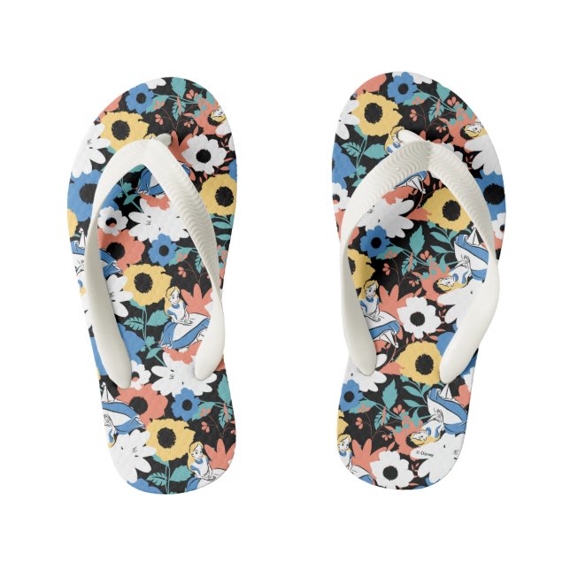 Alice in Wonderland Floral Retro Pattern Kid's Flip Flops (Footbed)