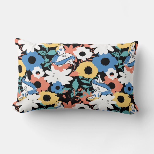 Alice in Wonderland Floral Retro Pattern Lumbar Pillow (Front)