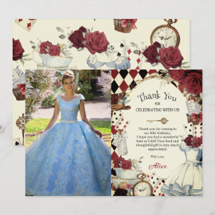 Alice in Wonderland Floral Sweet 16 Bridal Photo Thank You Card