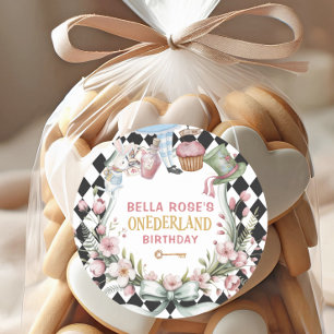 Alice in Wonderland Flower Frame 1st birthday Classic Round Sticker