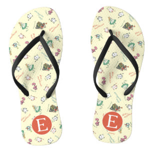 Alice In Wonderland & Friends Pattern - Monogram Flip Flops
