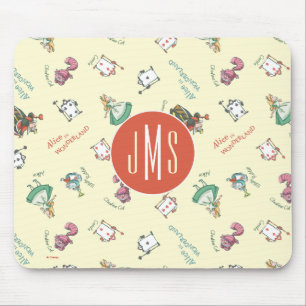 Alice In Wonderland & Friends Pattern - Monogram Mouse Pad