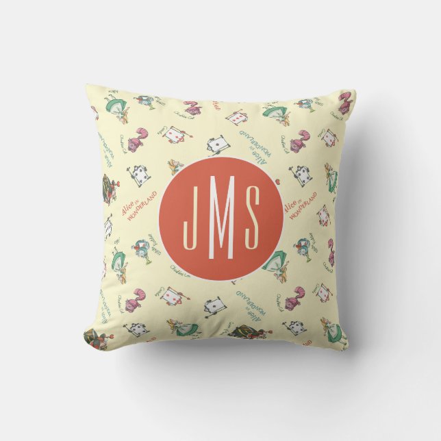 Alice In Wonderland & Friends | Pattern - Monogram Throw Pillow (Front)