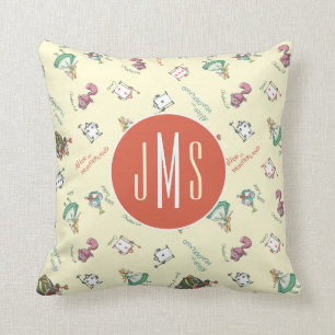 Alice In Wonderland & Friends Pattern - Monogram Throw Pillow