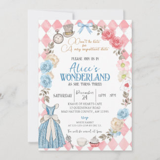 Alice in Wonderland, Girl 3rd Birthday Tea Party Invitation