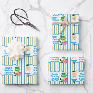 Alice in Wonderland Girl Cute Custom Kids Birthday Wrapping Paper Sheets