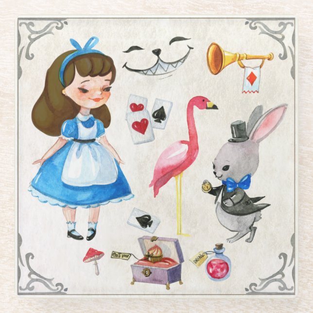 Alice In Wonderland Glass Coaster (Front)