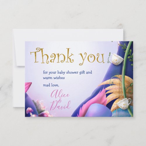 Alice in Wonderland gold glitter baby shower Thank You Card