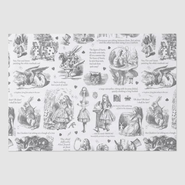 Alice in Wonderland Gray Toile Quotes Tissue Paper (Front)