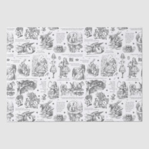 Alice in Wonderland Gray White Toile Quotes Tissue Paper