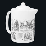 Alice in Wonderland Grey Toile Quotes Teapot<br><div class="desc">Literary classic, Alice's Adventures in Wonderland by Lewis Carroll illustrated by John Tenniel, wood engraved, with quotes in neutral monochrome toile style for the lovers of the book, fantasy literature, Victorian era. The scenes show Alice, Mad Hatter, White Rabbit, the tea party, Caterpillar, The Cheshire Cat, the Griffon, the flamingo,...</div>