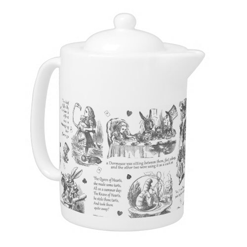 Alice in Wonderland Grey Toile Quotes Teapot