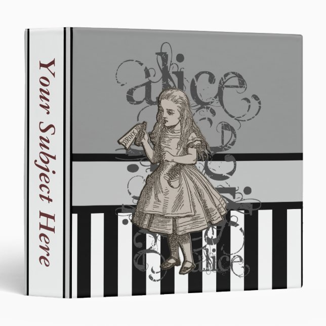 Alice In Wonderland Grunge 3 Ring Binder (Front/Spine)