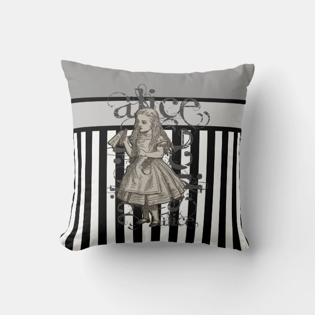 Alice In Wonderland Grunge (Black & White) Throw Pillow (Front)