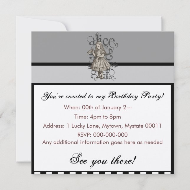 Alice in Wonderland Grunge Invitation (Front)
