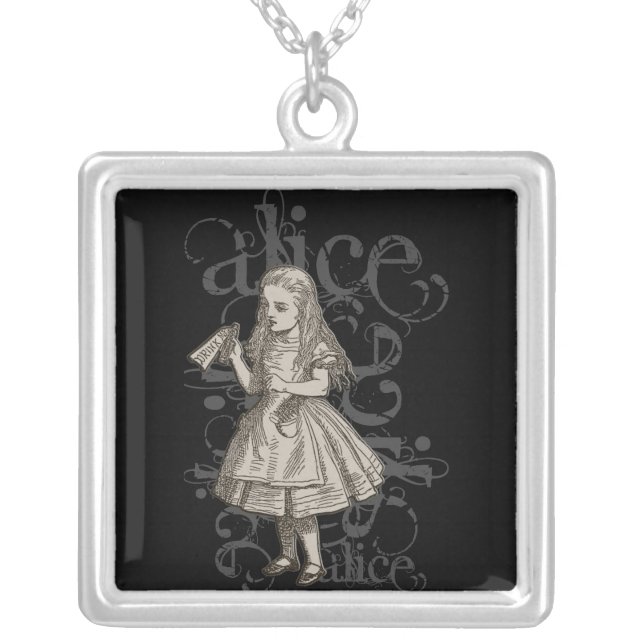 Alice In Wonderland Grunge Silver Plated Necklace (Front)