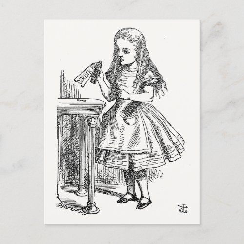 Alice in Wonderland Holding the Drink Me Bottle Postcard