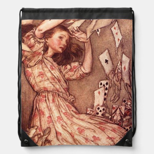Alice in Wonderland Illustration Cards Drawstring Bag