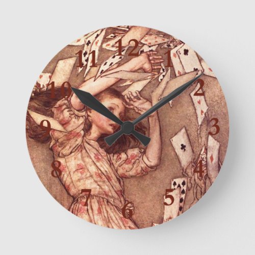 Alice in Wonderland Illustration Cards Round Clock